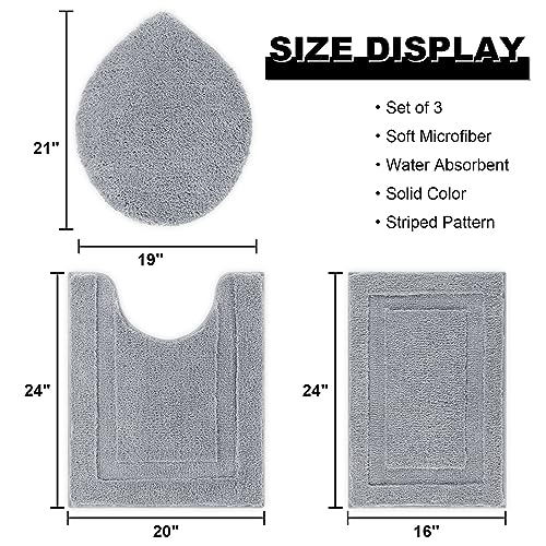 SHACOS Microfiber Bathroom Rugs Set of 3 Pieces | Small Bath Mats 16"x24" with Toilet Lid Cover U Shaped Toilet Rug Fluffy Plush Non Slip Washable Carpet(Light Grey) - color: Light Grey, size: 16"x24"+U-Shape 20"x24"+Lid Cover 19"x21"