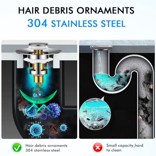 Bathroom Sink Stopper, Bath Universa Sink Drain Strainer 10,000 Pop-up Test 2 in 1 Fast Drain Anti-Clog Strainer Sink Drain Plug