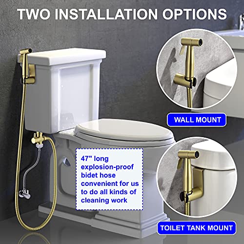 SHAMANDA Handheld Bidet Sprayer for Toilet, Stainless Steel Baby Cloth Diaper Sprayer Kit, Bathroom Toilet Bidet Attachment Set for Bathing Pets Feminine Hygiene, Brushed Gold BDS01-3 - color: Brushed Gold, style: Cold Water Mode Only