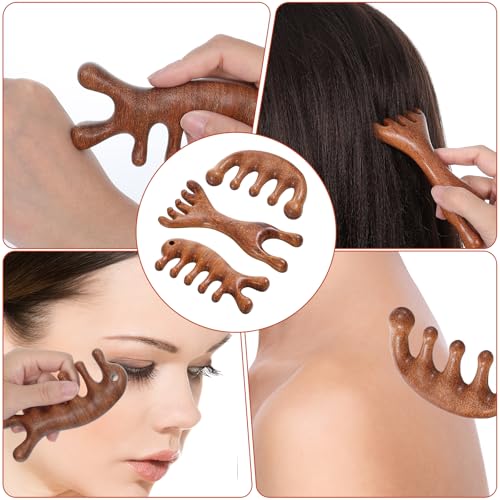QfwdfcTrenz 3PCS Wooden Scalp Massager, Head Massage Tool, Deer Antler Comb, Reduction Head Massager Comb Deep Relaxation and Stress Reduction for Wellness and Self Care