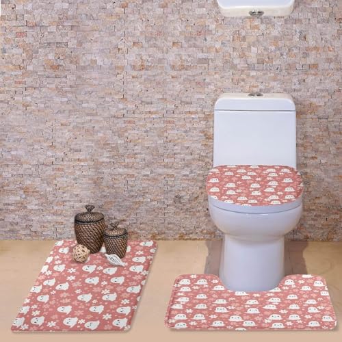 Cute Ghost Bathroom Rugs Sets 3 Piece Bathroom Rug Set with Toilet Cover Bathroom Rug Sets 3 Piece with Toilet Cover Toilet Seat Cover Set with Easy Cleaning Bathroom Accessory Set - color: Cute Ghost
