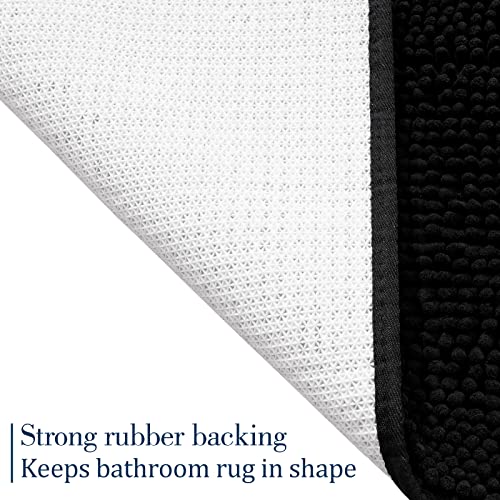 LOCHAS Luxury Bathroom Rug Shaggy Bath Mat 24 x 17 Inch, Washable Non Slip Bath Rugs for Bathroom Shower, Soft Plush Chenille Absorbent Carpets Mats, Black - color: Black, size: 1'5" X 2' (24''x17'')