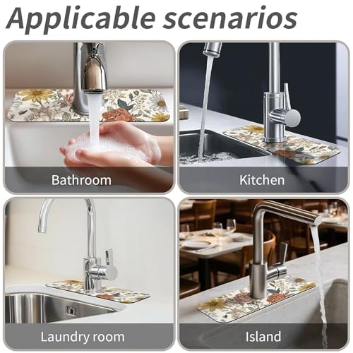 Faucet Fast Absorbent Pad - Blooming Rose Daisy Drying Pad, Suitable For Kitchen, Bathroom, Island And Other Scenes - color: Blooming Rose Daisy