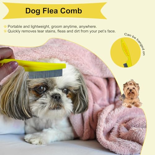 3 PCS Puppy Brush Grooming Kit, Stainless Steel Flea Comb, Fit for Yorkie, Shih Tzu, Maltipoo, Soft Bristle (Yellow) - color: Yellow
