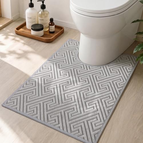 YIHOUSE Gray Bathroom Toilet Rugs 17.5"x24"U, Quick Dry Non Slip Bath Rug, Absorbent Machine Washable Thin Bath Mat for Restroom Floor Tub Laundry Room Home Decor - color: Grey, size: 1'6" x 2' (U-Shape)