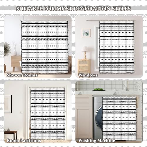 AOFOTO Boho Shower Curtain Black Striped Geometric Pattern Shower Curtains for Bathroom Tassel Bohemian Shower Curtain Modern Bathroom Home Decor with Hooks Waterproof 60x72 Inches - color: Black Dots, size: 60"W x 72"L (Pack of 1)