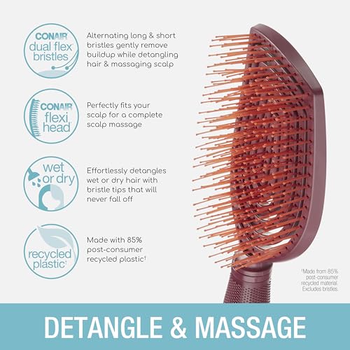 Conair Scalp Care Detangling hairbrush - Curly Hair Brush - Scalp Massager - detangler hairbrushes for women & men - for all lengths and types - Valentine gifts for her - Red Rush - color: Red, size: 1 Count (Pack of 1)