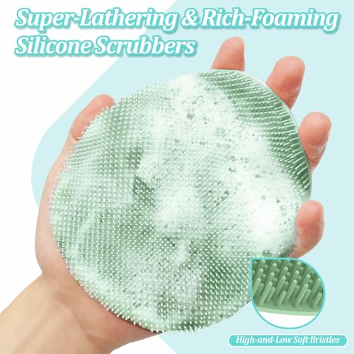 Silicone Back Scrubber & Soft Bath Glove 2PCS, 16''- 21''Extendable Back Scrubber with Dual-Side Large Head, 360° Anti-Slip Hand-fit Silicone Body Scrubber for Rich Foaming Deep Cleaning(Green) - color: Green*2