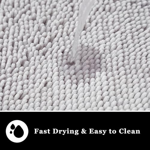 Bathroom Rugs Chenille Bath mat 2 Piece Set, Super Absorbent, Strong PVC Non Slip Backing, Bath mats for Bathroom, Plush Shaggy, Thick, Machine Washable, Bathtub, Toilet.(Light Grey) - color: Light Grey, size: 20''×20''U-Shape+20''×32''
