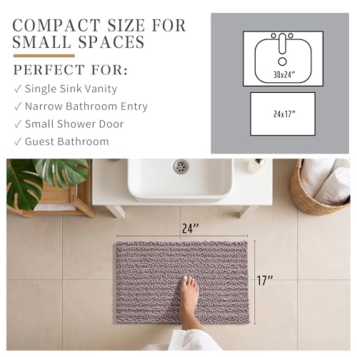 Yimobra Bathroom Rugs Non Slip Washable - Ultra Soft Absorbent Chenille Bath Mat, Quick Dry Shaggy Floor Carpet for Tub Shower, Mauve Home Decor Accessories, 24x17 Inch - color: Mauve, size: 24" X 17"