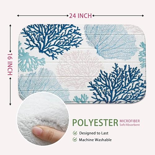 Blue Coastal Ocean Bath Mat | Beach Nautical Bathroom Rugs, Non Slip, 16x24 - color: Blue Coral