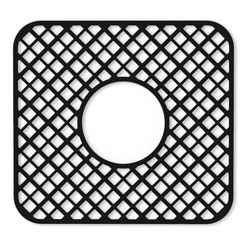 2 Pack Silicone Sink Protector for Kitchen Sink, Trellis Pattern 12 x 11" Sink Grid Mat Silicone Protectors, Center Drain, Black - color: Black