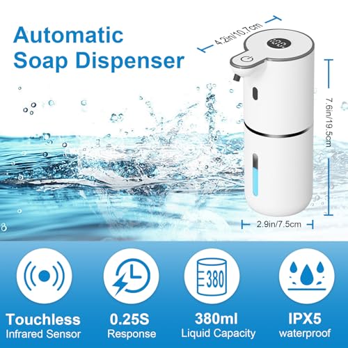 OHIFAST 2 Pack Automatic Foaming Soap Dispenser Touchless, USB Rechargeable Smart Hand Soap Dispenser, 6-Level Adjustable, 12.8oz/380mL Wall Mount for Bathroom Kitchen Dish Soap-White - color: 2 Pack- White, style: Foam