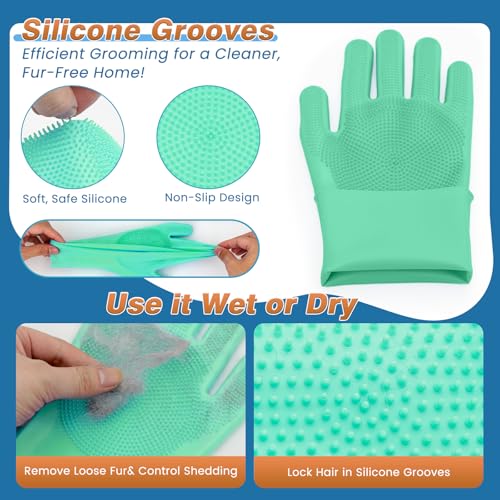 7PCS Dog Washing Gloves | Dog Bath Brush | Storage Bag | Dog Finger Toothbrush for Short & Long Haired Dogs & Cats | Efficient Deshedding Bathing & Massaging, Suitable for Pets (Sage Green) - color: Sage Green