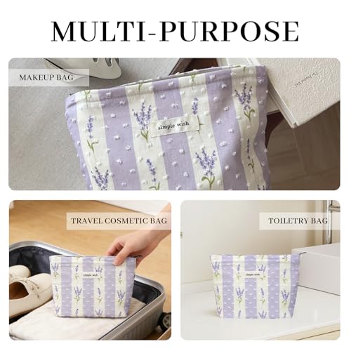 Wudygirl Floral Makeup Bag Travel Cosmetic Bag for Women Small Makeup Pouch with Zipper Cosmetic Pouch Handbag Aesthetic 8.3" x 5.9"(Purple Bellflower) - color: Purple Bellflower