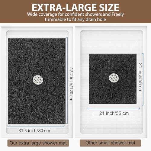 Shower Mat Non Slip: 47.2 x 31.5 Inch Extra Large Shower Mats for Inside Shower with Drain Hole - Soft PVC Loofah Anti Slip Shower Stall Mat for Walk-in Shower and Bathroom, Quick Drying - color: Black, size: 47.2" x 31.5" (Rectangular)
