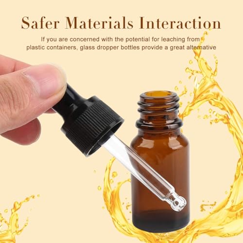 erioctry 5ML/10ML Amber Glass Essential Oil Bottles and Eyed Dropper Black Caps Makeup Cosmetic Sample Container Boxes of Glass for Essential Oil Aromatherapy Use(Pack of 12) (5ML) - size: 5ML