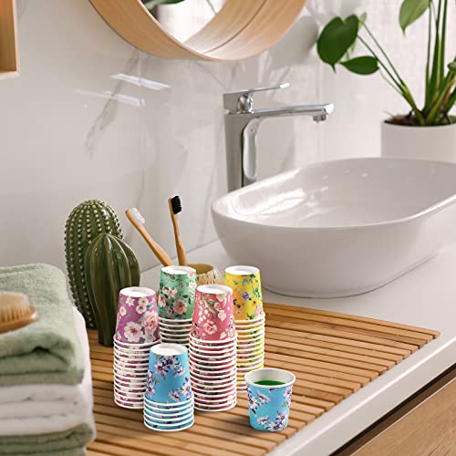 Tiamon 500 Pack 2 oz Paper Cups, Mini Mouthwash Disposable Bathroom Small Paper Drinking Espresso Cups for Home Office Travel Picnic Party Supplies(Floral) - style: Floral