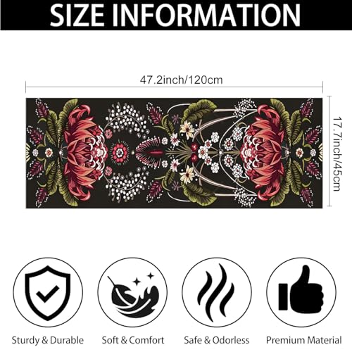 Retro Plant Bath Mat Leaves Floral Bathroom Rugs Funny Non Slip Bathtub Decor Mats Super Absorbent Floor Carpet Machine Washable Quick Dry Bahtmat for Tub, Shower, Bedroom，Kitchen，17.7"x47.2" - color: Red Green Black, size: 17.7"x47.2"