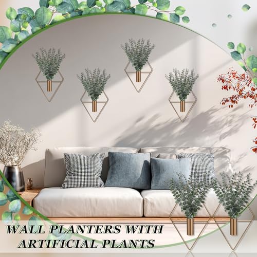 Jexine 4 Pcs Hanging Planters with Artificial Eucalyptus Metal Hanging Vase Indoor Plants Holder Modern Geometric Boho Bathroom Wall Decor for Living Room Home Office (Eucalyptus,Bronze) - color: Antique Copper, size: Eucalyptus