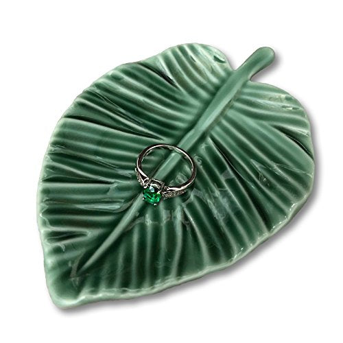 HOME SMILE Leaf Trinket Dish Decorative Ring Dish Holder for Jewelry Engagament Wedding Birthday St Patrick‘s Gifts
