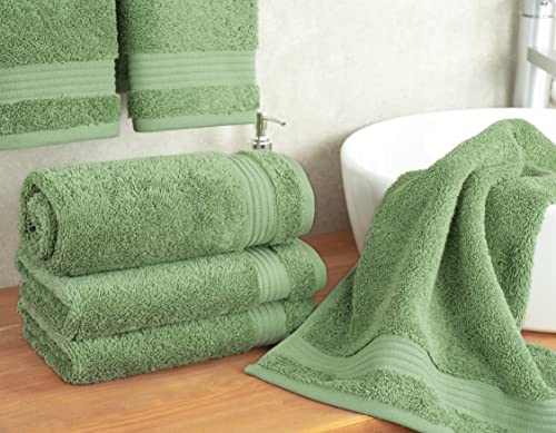 Cotton Paradise 100% Cotton Turkish Towel Set, Soft Absorbent Quick Dry, 4 Piece Hand Towel Set, Sage Green - color: Sage Green, size: 4 PC SET (16x28")