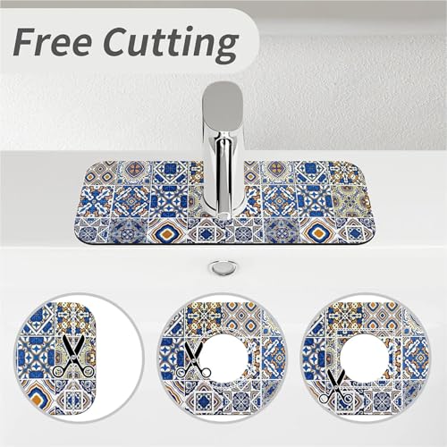 Kitchen Sink Splash Guard，Traditional Moroccan tiles Faucet Mat Sink Gadgets-Super Absorbent Fast Drying Mat Drip Catcher for Kitchen, Bathroom,Sink Mat, Dish Drying Mat, Bathroom(15" X 5.5" ) - color: Traditional Moroccan tiles