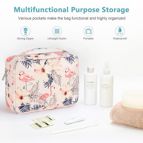 Mossio Hanging Toiletry Bag with Sturdy Hook - Large Portable Cosmetic Makeup Travel Organizer for Men & Women - color: Beige Bird