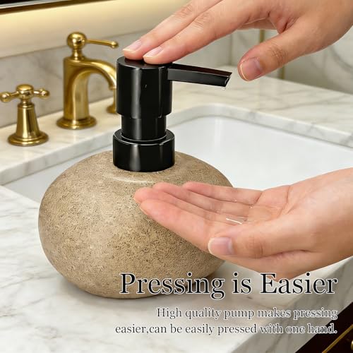 300ml 10oz Ceramic Hand Soap Dispenser, Refillable Modern Pump Dispenser for Hand and Dish Wash, Heavy & Sturdy Liquid Soap Dispenser for Kitchen Countertop and Bathroom (Brown)