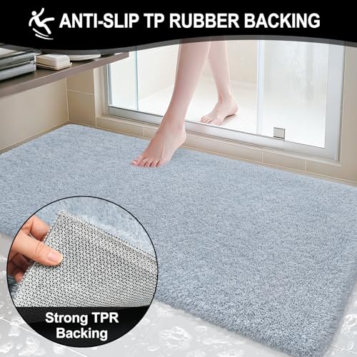 Bathroom Rugs 60"x24", Fluffy Soft Thick Absorbent Bath Mat Rubber Backing Quick Dry, Machine Washable Bath Mats for Bathroom Tub, Floor, Shower, Bedroom Home Decor Accessories, Grey - color: Blue Grey, size: 60" x 24"