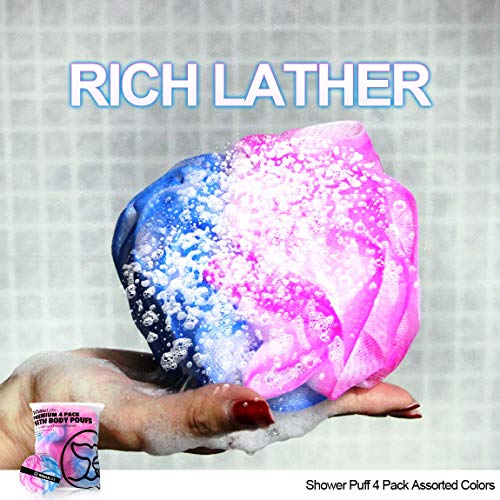 Loofah Sponge Bath Sponge for Women Men 4 Pack (Blue Pink Conbine) - style: Blue Pink Conbine