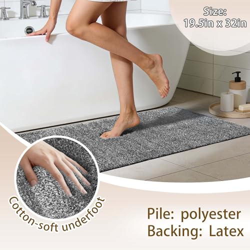 Non-Slip & Super Absorbent Bath Mat, 32x20 Inch Large Microfiber Bathroom Rug, Ultra Plush Quick Dry Machine Washable Shaggy Carpet for Shower Tub Floor, Dark Gray - color: Dark Gray, size: 32"x20"