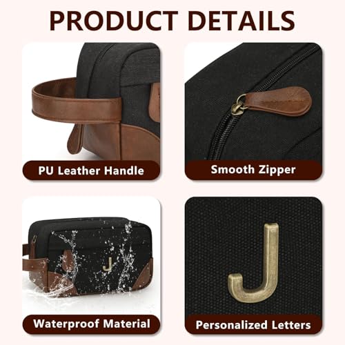 Personalized Toiletry Bag for Men - Initial Custom Travel Dopp Kit, Waterproof Shaving Bag with Large Capacity for Travel Essentials, Birthday Gifts for Him Dad Husband Boyfriend (J) - style: J