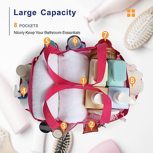 Mesh Shower Caddy Portable - 8 Pockets, S-Hook, Shower Bag for Dorm Camping | 2-Handle, Quick-Dry, Toiletry Organizer, College Dorm Room Essentials for Girls, Gym, Travel & Bathroom, Pink Flamingo - color: L, Pink Flamingo, size: L (Classic Dorm Caddy)