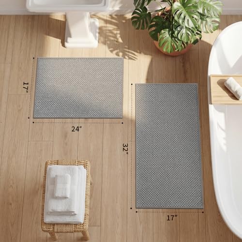 YIHOUSE Thin Bath Mat Grey Bathroom Rugs Sets 2 Pieces, Non Slip Absorbent Mats Quick Dry, Woven Rugs Washable, Tapetes para Baño for Bathroom Toliet,Bathtub(17"x24"+17"x32") - color: Light Grey, size: 2Pieces(17"x24"+17"x32")