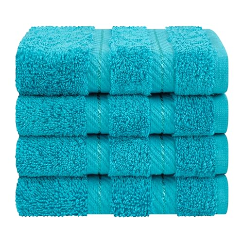 American Soft Linen 100% Cotton Luxury Turkish Towels, 4 PC Washcloth Set | Soft Absorbent Quick Dry OEKO Tex Standard 100 Certificated Durable Machine Washable Breathable Premium Hotel Quality - color: Aqua Blue, size: 4 PC (13"x13")