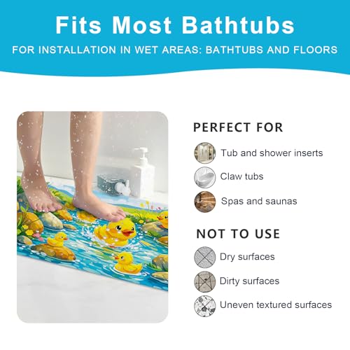 XIYUNTE Baby Bath Mat for Tub Non Slip Kids, BPA Free Extra Long Bathtub Mat 40x16 with Drain Holes and 200 Suction Cups, Non Toxic Machine Washable Toddler Bath Mat, Eco-Friendly Certified - color: Splashy Duck