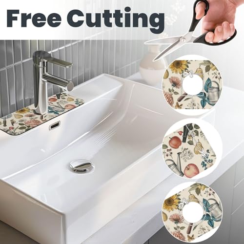 Faucet Draining Mat For Kitchen Sink, Roses Daisies Fruits Garden Diatom Mud Absorbent Drain Pad For Bathroom Kitchen Sink Splash Guard Drying Mat - color: Roses Daisies Fruits Garden