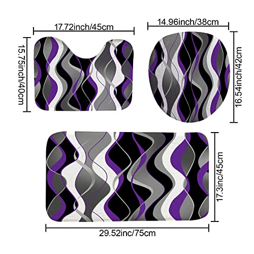 4Pcs Purple Shower Curtain Sets with Non-Slip Rugs, Toilet Lid Cover and Bath Mat, Black and Gray Bathroom Decor Set Accessories Fabric Waterproof Shower Curtains with 12 Hooks, 72 x 72 Inch - color: Purple