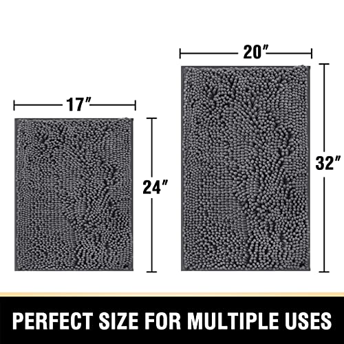 H.VERSAILTEX Luxury Chenille Bathroom Rugs - Non-Slip Bath Mats, Extra Soft Absorbent Shaggy, Washable Fast Dry 2 Piece Set (Grey, 20" x 32"/17" x 24") - color: Grey, size: 20" x 32" Plus 17" x 24"