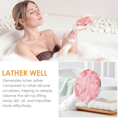 INNERNEED Magnetic Silicone Body Scrubber, Hygienic Shower Brush, Red | Gentle Exfoliating & Deep Cleansing Body Brush for Daily Shower, Skin Vitality - color: Red