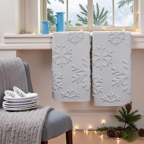 2 Pack Christmas Snowflake Hand Towels 100% Cotton Jacquard Holiday Kitchen Dish Towels Retro Neutral White Bathroom Towels Set Gift Seasonal Xmas Winter Bathroom Decor (Grey Snowflake) - color: Grey Snowflake
