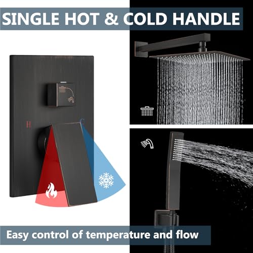 Aolemi Shower Faucet Set Rain Shower System with Handheld Spray Bathroom Shower Combo Rough-in Valve and Shower Trim Kit Included Oil Rubbed Bronze 16 Inch Wall Mount Shower Head - color: Oil Rubbed Bronze, size: 16 Inch Wall Mount Shower Head