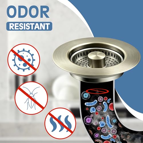Kitchen Sink Drain Strainer 3 in 1, 304 Stainless Steel Pop Up Sink Stopper, Anti-Clogging Sink Drain Strainer for US Standard Kitchen Drain (Light Bronze) - color: Light Bronze, size: 1 Pack