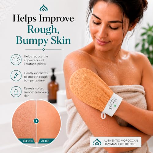 Original Kessa Exfoliating Glove - Salmon Beige - Microdermabrasion Exfoliating Mitts, Removes unwanted dead skin, dirt and grime and Keratosis Pilaris. Great for spray tan removal. 1 unit | Microdermabrasion, Removes dead skin, dirt and grime, spray tan