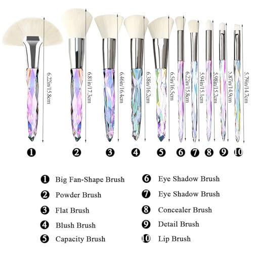 Kingtree Crystal Makeup Brush Set, 10PCS Sparkling Premium Makeup Brushes Professional Synthetic Bristles Foundation Blush Concealer Eyeshadow Makeup Brush for Girls - color: C