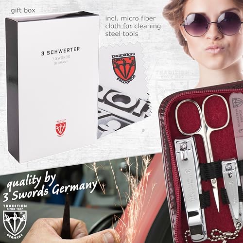3 Swords Germany - brand quality 8 piece manicure pedicure grooming kit set synthetic leather case shiny burgundy - Made in Germany - color: BURGUNDY - LAQUERED