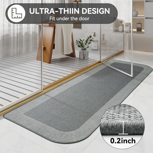 YDKGL Bathroom Runner Rug, Thin Bath Mat Non Slip Washable Large Bathroom Rugs, Rubber Backing Quick Dry for Floor, Tub and Shower, Grey 24x70 - color: A-grey, size: 24"x 70"