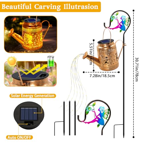 ANGMLN Fariy Solar Lights Outdoor Waterproof, Solar Watering Can Lights with Shepherd Hook, Metal Angel Hanging Lantern Garden Decor Yard Outside Patio Lawn, Gifts for Mom Grandma Women Birthday - color: Fairy