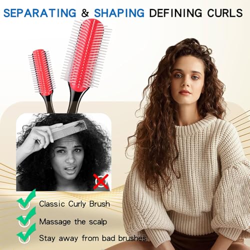 Curly Hair Brush for Women Men Curl Defining Hairbrush Small Mini Detangler Edge Combs Barber Styling Tools Travel Accessories Cruise Ship Essential 2028 Beach Vacation Must Have Gift - color: Black 9 Row